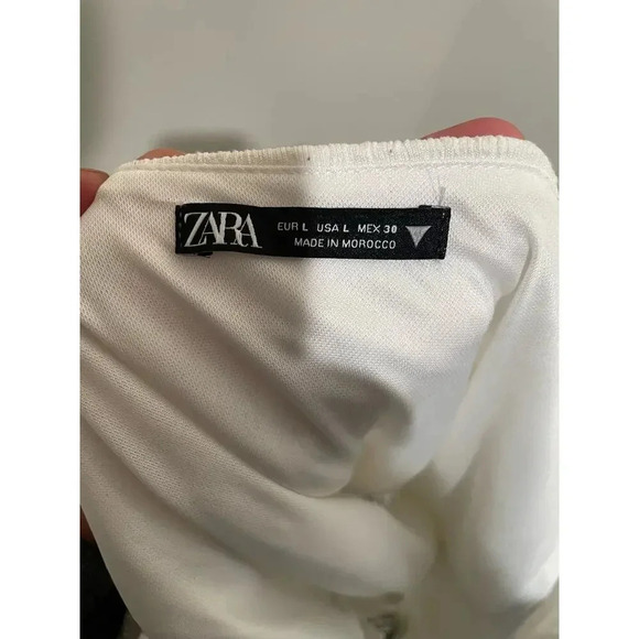 Zara White Cropped Mesh Puff Sleeve Swiss Dot Top - Picture 8 of 10